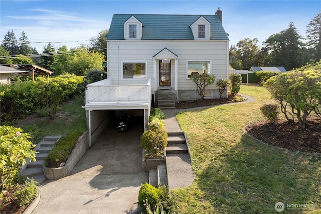 3804 Olympic Blvd W, University Place, WA 98466 - view of front facade featuring concrete driveway, a carport, a chimney, and a front yard