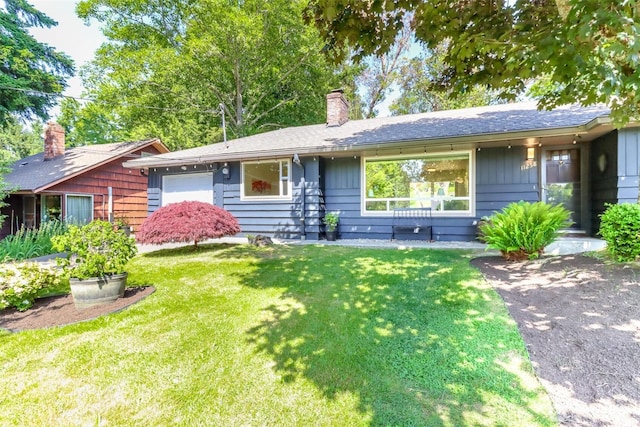 11258 29th Ave SW, Seattle, WA 98146 - ranch-style home with a chimney, a garage, and a front yard