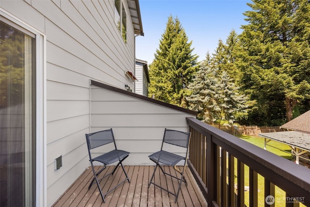 16201 Meadow Rd Unit G2, Lynnwood, WA 98087 - view of wooden balcony featuring a wooden deck