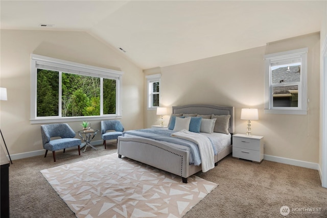 24332 NE 8th Pl, Sammamish, WA 98074 - bedroom featuring light colored carpet, lofted ceiling, and baseboards
