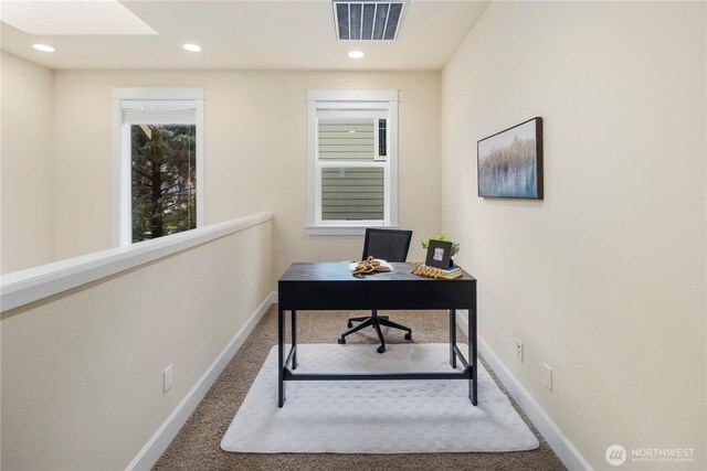 24332 NE 8th Pl, Sammamish, WA 98074 - office area with carpet, baseboards, recessed lighting, and a skylight