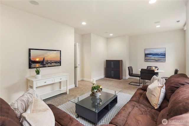 24332 NE 8th Pl, Sammamish, WA 98074 - living room featuring light carpet, recessed lighting, and baseboards