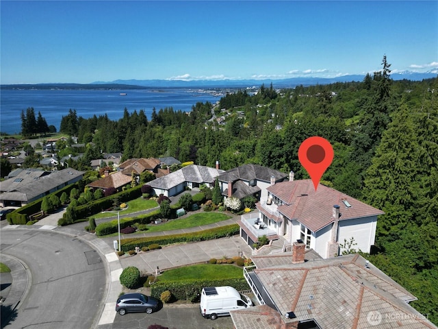 1621 Edgemoor Ln, Everett, WA 98203 - aerial view of a large body of water and a heavily wooded area