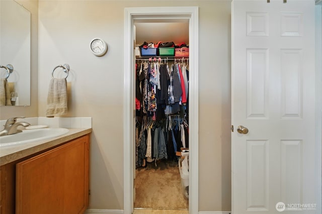 919 Carmella St, Walla Walla, WA 99362 - bathroom featuring vanity, a spacious closet, and baseboards