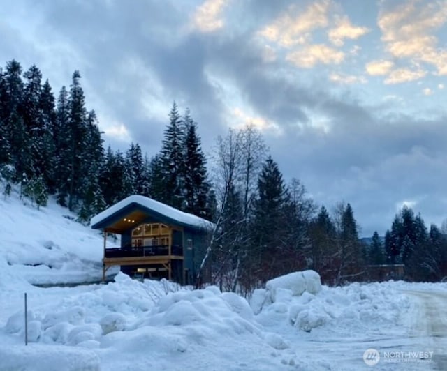 11175 Wending Ln, Leavenworth, WA 98826 - yard covered in snow with a view of trees