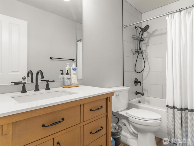 7600 Brianna Ct SE, Olympia, WA 98513 - full bath featuring vanity, toilet, and shower / bathtub combination with curtain