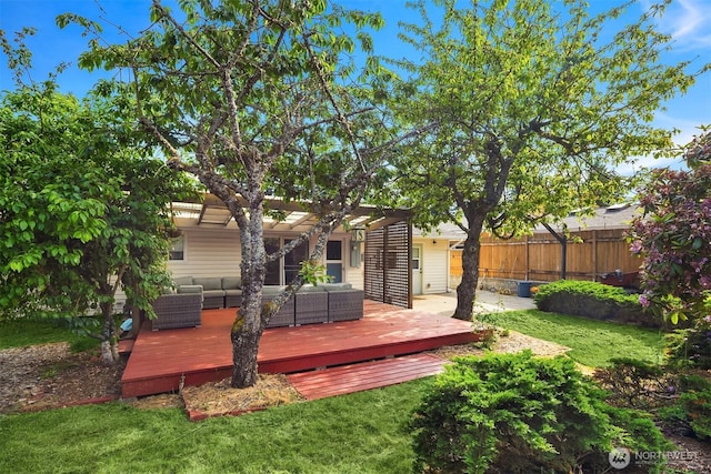 6207 182nd St SW, Lynnwood, WA 98037 - wooden terrace with an outdoor hangout area and a pergola