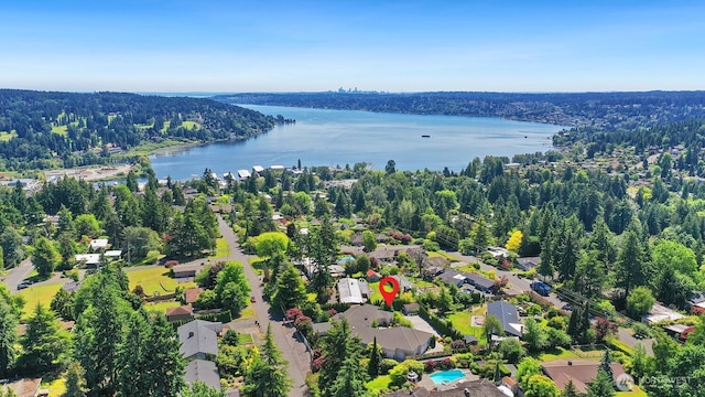 18737 63rd Ave NE, Kenmore, WA 98028 - aerial view of a large body of water and a heavily wooded area