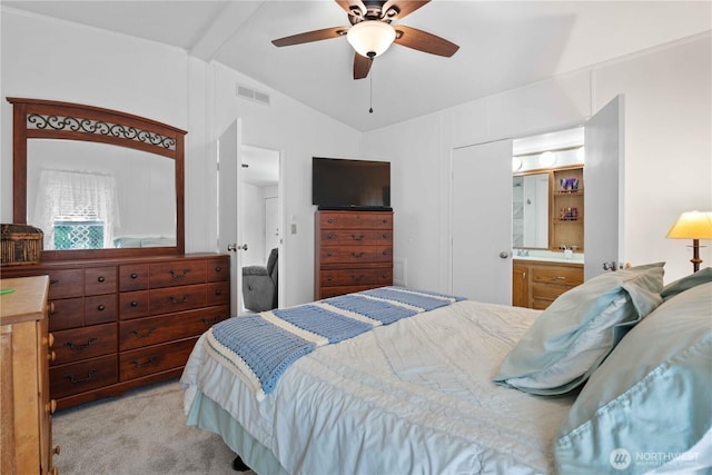 41515 Larson Dr, Gold Bar, WA 98251 - bedroom with light carpet, a ceiling fan, and connected bathroom