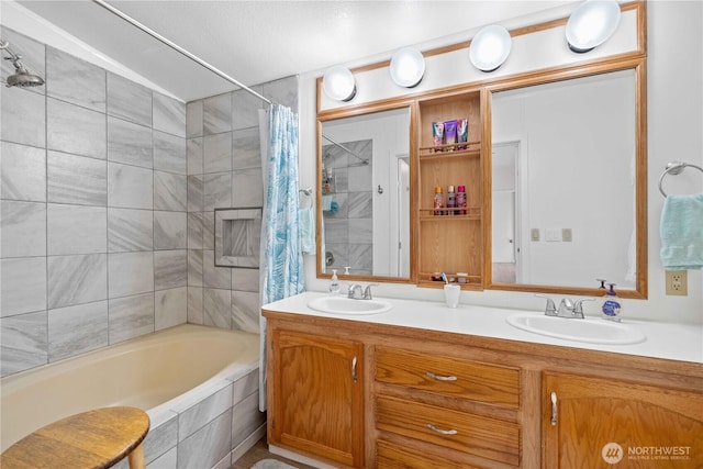 41515 Larson Dr, Gold Bar, WA 98251 - bathroom featuring double vanity and tiled shower / bath
