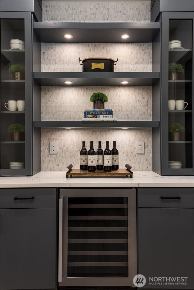 2505 166th Ave SE, Bellevue, WA 98008 - indoor dry bar with wine cooler and backsplash