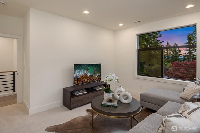 2505 166th Ave SE, Bellevue, WA 98008 - carpeted living room with recessed lighting and baseboards