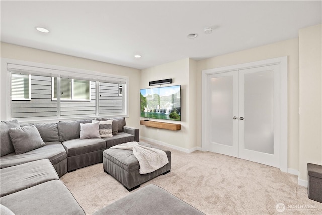 3098 SE 16th St, North Bend, WA 98045 - living room featuring carpet flooring, baseboards, and recessed lighting