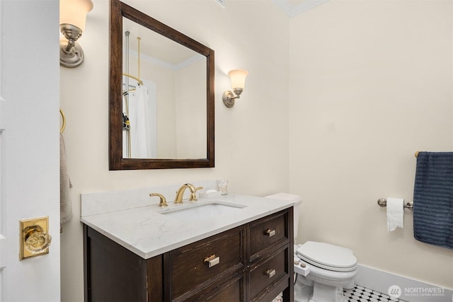 2321 Elm St, Bellingham, WA 98225 - bathroom featuring ornamental molding, vanity, and toilet
