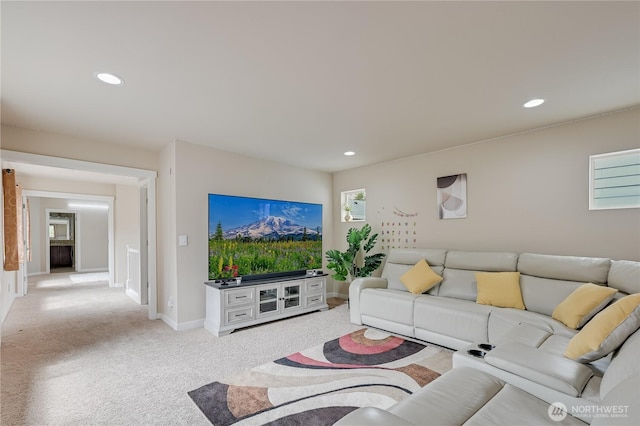 10821 Eastridge Dr NE, Redmond, WA 98053 - living area featuring light carpet, recessed lighting, and baseboards