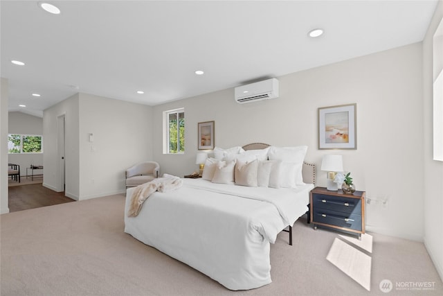 5041 Bowen Pl S, Seattle, WA 98118 - bedroom featuring a wall mounted air conditioner, carpet, multiple windows, recessed lighting, and baseboards