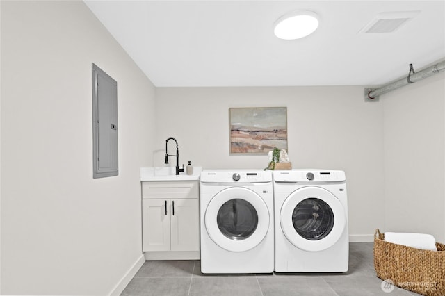 5041 Bowen Pl S, Seattle, WA 98118 - washroom featuring washer and clothes dryer, cabinet space, electric panel, and baseboards