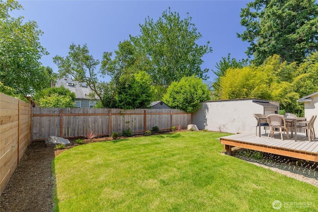 5041 Bowen Pl S, Seattle, WA 98118 - view of yard featuring a wooden deck and outdoor dining space