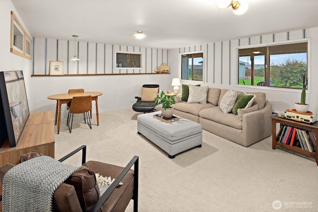 1083 N Vista Del Monte St, Camano Island, WA 98282 - carpeted living room featuring wallpapered walls