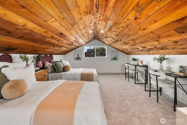 3722 36th Ave SW, Seattle, WA 98126 - bedroom with carpet, vaulted ceiling, and wood ceiling