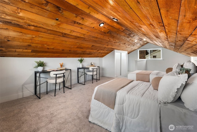 3722 36th Ave SW, Seattle, WA 98126 - bedroom featuring wood ceiling, carpet flooring, and vaulted ceiling