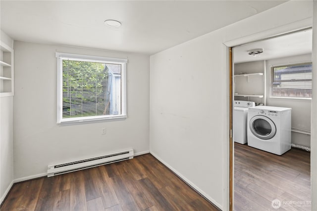 3718 Wetmore Ave, Everett, WA 98201 - laundry area featuring baseboard heating, wood finished floors, and washing machine and dryer