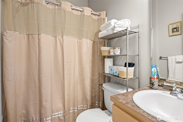 2413 Peabody St, Bellingham, WA 98225 - bathroom featuring toilet, vanity, and a shower with shower curtain