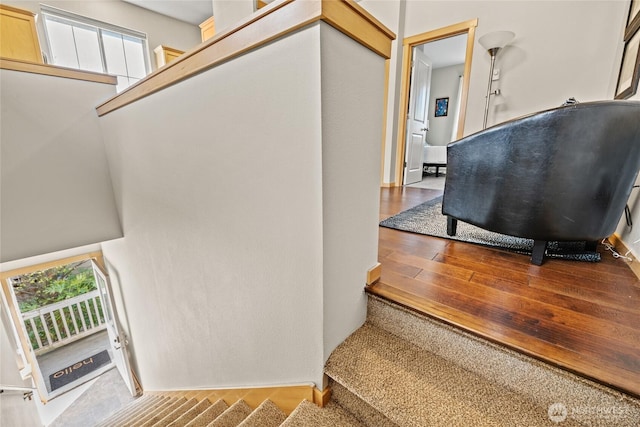 2413 Peabody St, Bellingham, WA 98225 - stairway with plenty of natural light and wood-type flooring