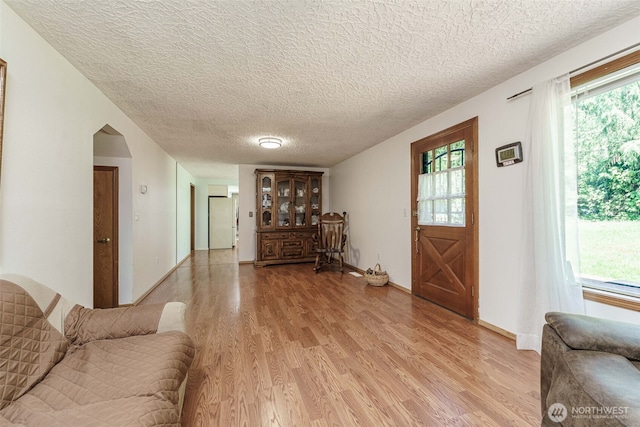 29139 NE Hammond Ct, Battle Ground, WA 98604 - living area featuring light wood-style flooring, a textured ceiling, plenty of natural light, and baseboards