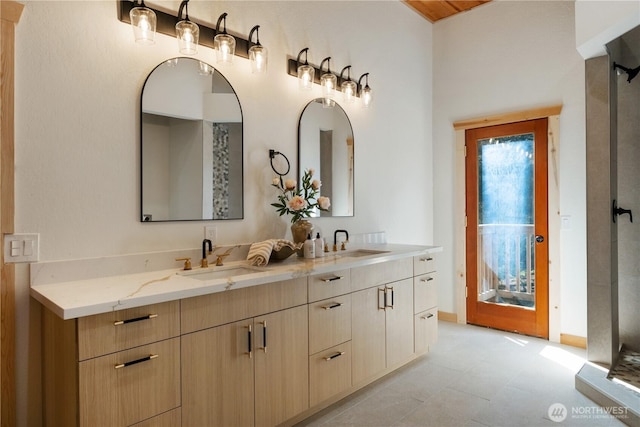 435 Thumper Ln, Camano Island, WA 98282 - bathroom featuring double vanity and a shower