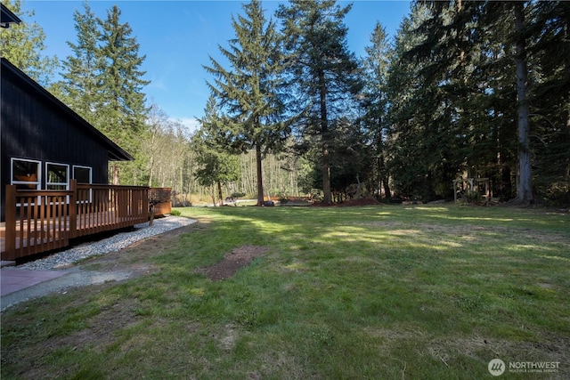 435 Thumper Ln, Camano Island, WA 98282 - view of grassy yard featuring a deck