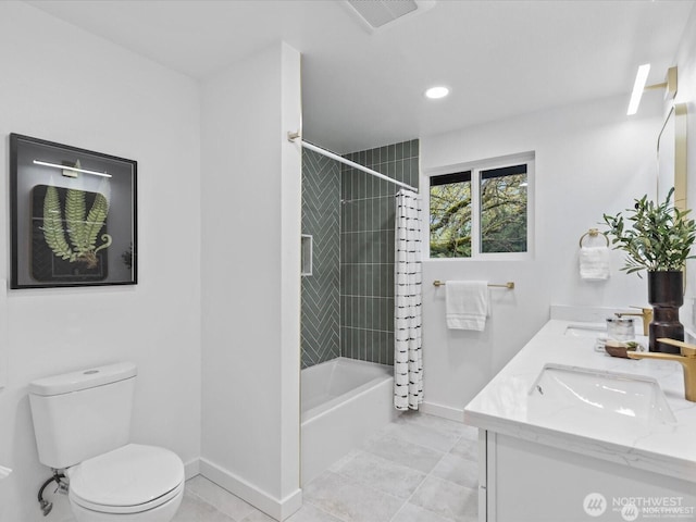 8421 240th St SW, Edmonds, WA 98020 - bathroom with toilet, baseboards, double vanity, tile patterned flooring, and recessed lighting