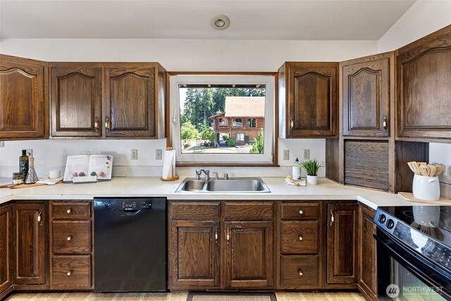 10601 87th Ct, Anderson Island, WA 98303 - kitchen featuring black appliances, light countertops, and dark brown cabinetry