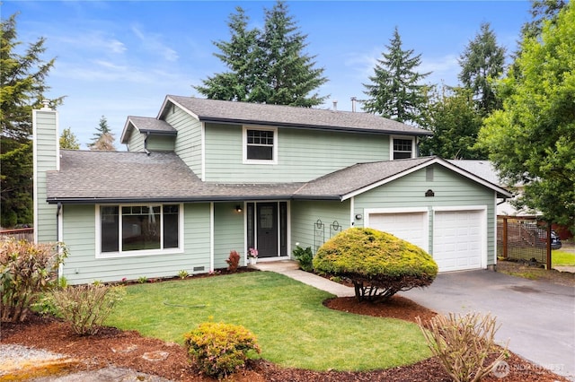 33205 32nd Pl SW, Federal Way, WA 98023 - traditional-style house with an attached garage, driveway, a chimney, and roof with shingles