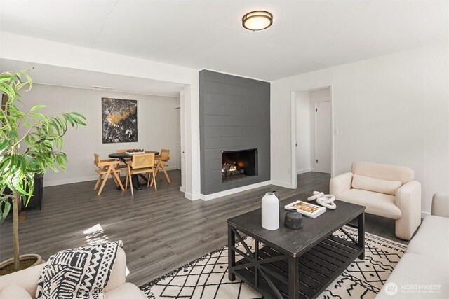 1136 N 146th Pl, Shoreline, WA 98133 - living room with baseboards, wood finished floors, and a fireplace