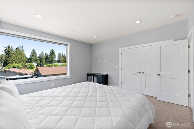 10501 Angeline Rd E, Bonney Lake, WA 98391 - bedroom featuring carpet, recessed lighting, and a closet