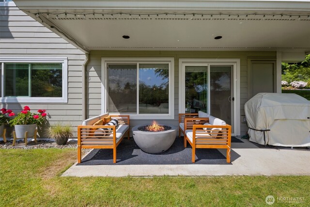 7008 155th Pl NE, Redmond, WA 98052 - view of patio / terrace with a fire pit and area for grilling