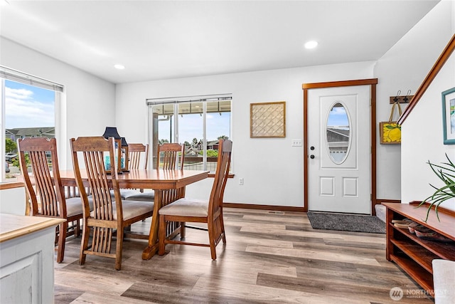 7328 Seashell Way, Blaine, WA 98230 - dining area featuring healthy amount of natural light, recessed lighting, light wood-type flooring, and baseboards