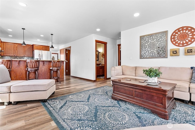 7328 Seashell Way, Blaine, WA 98230 - living room featuring light wood finished floors, recessed lighting, and baseboards