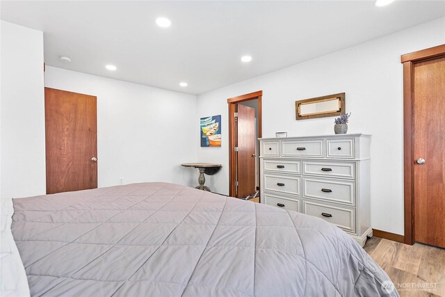 7328 Seashell Way, Blaine, WA 98230 - bedroom with light wood-style flooring, recessed lighting, and baseboards