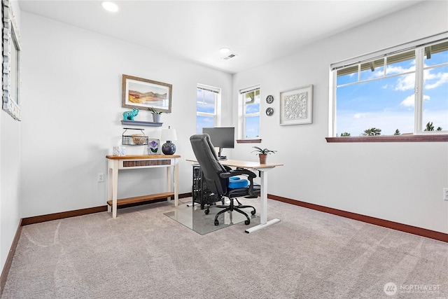 7328 Seashell Way, Blaine, WA 98230 - home office with carpet, baseboards, and recessed lighting