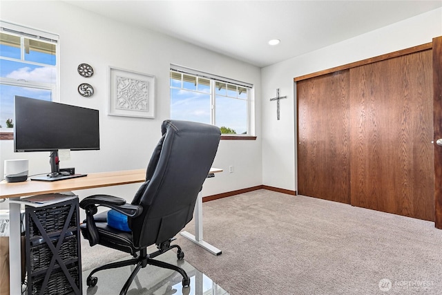 7328 Seashell Way, Blaine, WA 98230 - office area featuring carpet, baseboards, and recessed lighting