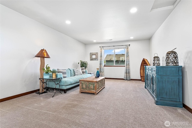 7328 Seashell Way, Blaine, WA 98230 - living room featuring light carpet, baseboards, and recessed lighting