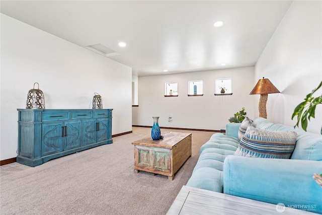 7328 Seashell Way, Blaine, WA 98230 - living room with light carpet, baseboards, and recessed lighting