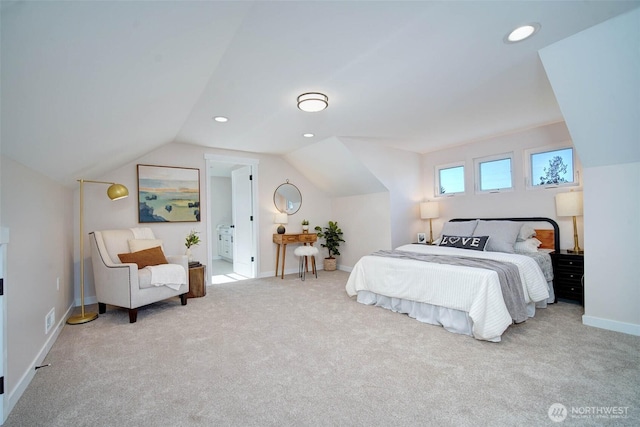 306 3rd St, Sultan, WA 98294 - carpeted bedroom featuring vaulted ceiling, baseboards, and recessed lighting