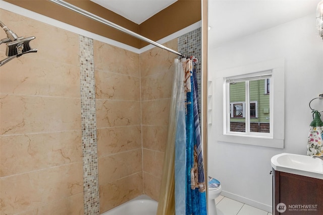 212 N Michigan St, Aberdeen, WA 98520 - full bath with toilet, vanity, shower / bath combo with shower curtain, and tile patterned flooring