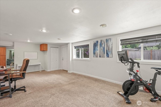 1412 Mcmillan Ave, Sumner, WA 98390 - exercise room with light colored carpet, recessed lighting, and baseboards