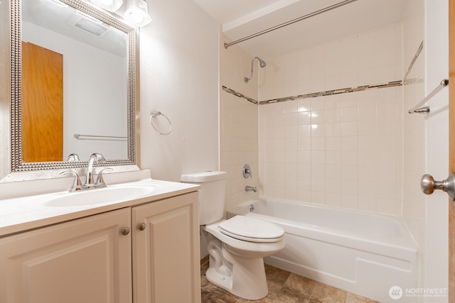 4456 Whitman Ave N, Seattle, WA 98103 - bathroom featuring toilet, vanity, and shower / bathtub combination