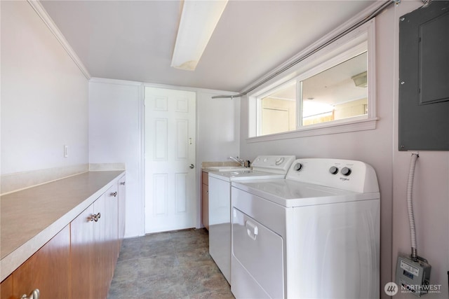 31111 53rd Ave SW, Federal Way, WA 98023 - washroom with electric panel, cabinet space, and washing machine and dryer