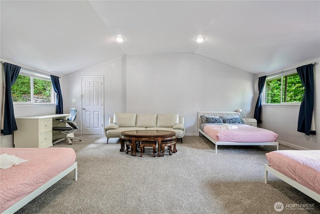 31111 53rd Ave SW, Federal Way, WA 98023 - carpeted bedroom featuring vaulted ceiling, an office area, multiple windows, and baseboards